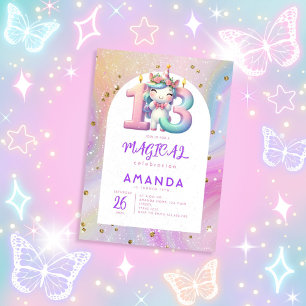 Invitation Pastel Cute Unicorn Girl 13e anniversaire Invitati