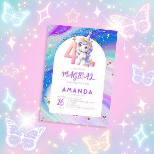 Invitation Pastel Cute Unicorn Girl 4e anniversaire