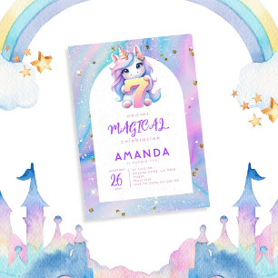 Invitation Pastel Cute Unicorn Girl 7e anniversaire