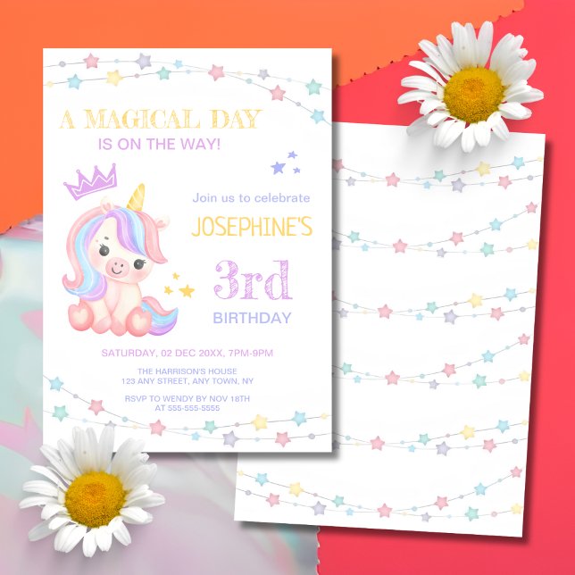 Invitation Pastel Cute Unicorn Jour magique Anniversaire (Créateur téléchargé)