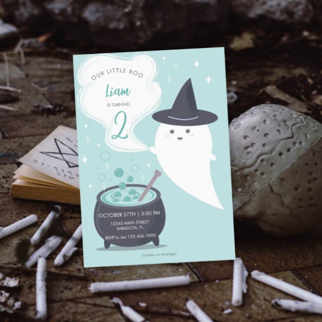 Invitation Pastel Cute Witch Ghost Halloween Anniversaire (Créateur téléchargé)