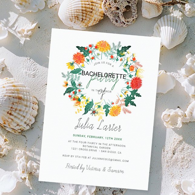 Invitation Pastel Dahlia Fleur sauvage Wreath Bachelortie Par (Créateur téléchargé)