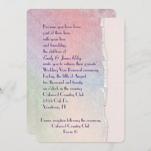 Invitation Pastel Damask avec bord déchiré (Devant / Derrière)