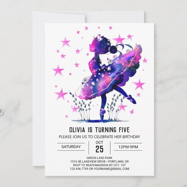 Invitation Pastel Dancer Ballerina Anniversaire (Devant)