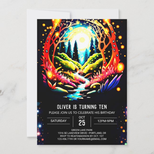 Invitation Pastel de Bohême Fireflies Anniversaire (Devant)