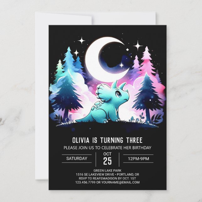 Invitation Pastel de Bohême Triceratops Anniversaire (Devant)