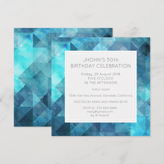 Invitation Pastel Diamond Géométrique Anniversaire Bleu (Devant / Derrière)