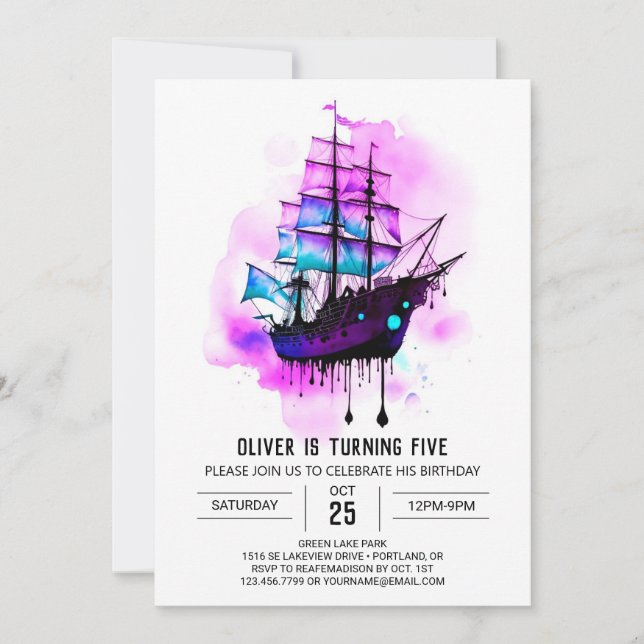 Invitation Pastel Digital Waves Pirate Anniversaire (Devant)