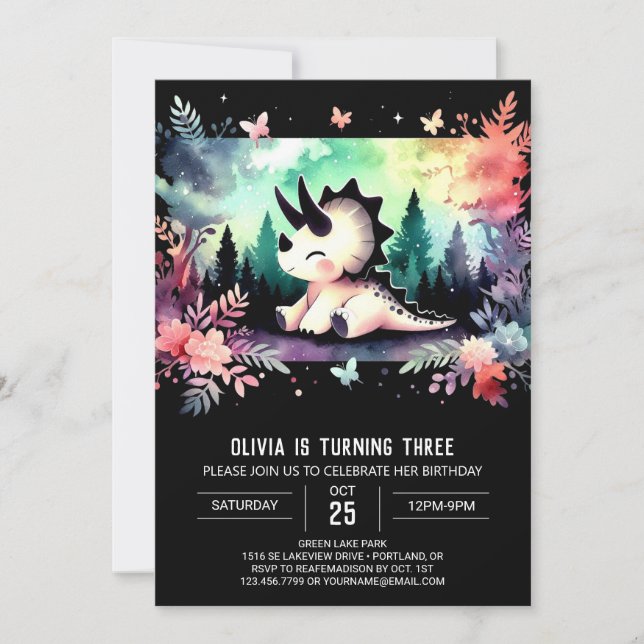 Invitation Pastel Dino Triceratops Anniversaire (Devant)