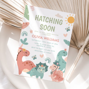 Invitation Pastel Dinosaur Hatching Bientôt Baby shower