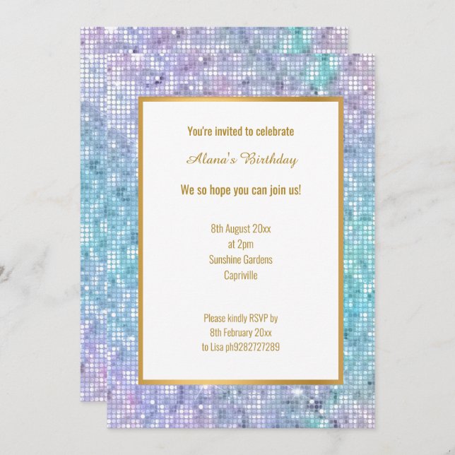 INVITATION PASTEL DISCO SPARKLE (Devant / Derrière)