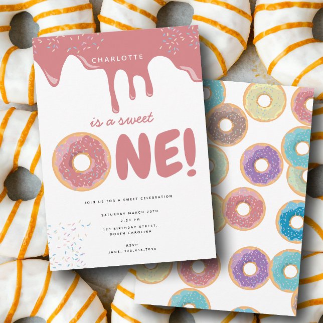 Invitation Pastel Donuts & Sprinkings Sweet Un Anniversaire (Pastel Donuts & Sprinkles Sweet One Birthday Invitation)