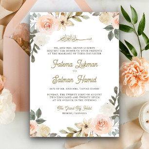 Invitation Pastel doux Pêcher Floral musulman musulman Mariag