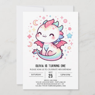 Invitation Pastel Dragon 1er anniversaire sur mesure