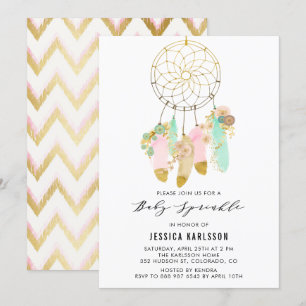 Invitation Pastel Dreamcatcher Faux Gold Foil Baby Sprinkl