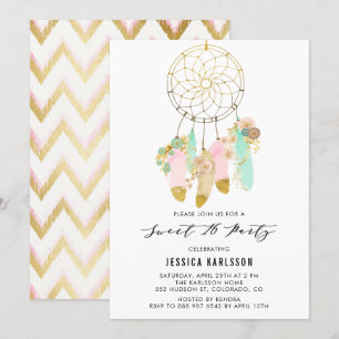Invitation Pastel Dreamcatcher Faux Gold Foil Sweet 16 Party