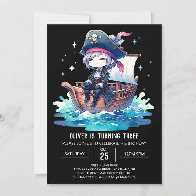 Invitation Pastel Dreamy Pirate Anniversaire (Devant)