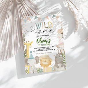 Invitation Pastel Earthy Safari Wild One 1er anniversaire