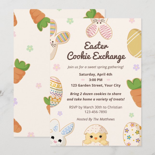Invitation Pastel Easter Cookie Exchange Floral Sweet Spring (Devant / Derrière)
