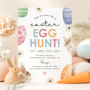 Invitation Pastel Easter Egg Hung Party Cute Bunny Floral