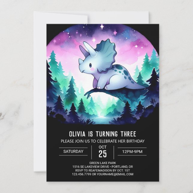 Invitation Pastel Editable Triceratops Anniversaire (Devant)