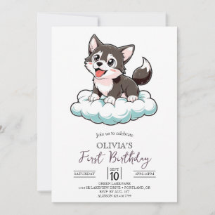 Invitation Pastel éditable Wolf numérique 1er anniversaire