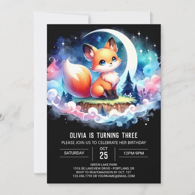 Invitation Pastel Elegant Fox Anniversaire numérique (Devant)