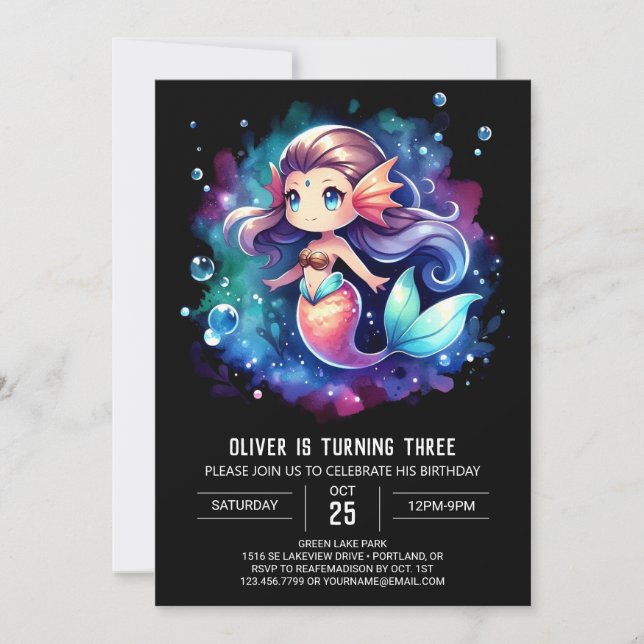 Invitation Pastel Elegant Mermaid Anniversaire (Devant)