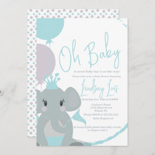 Invitation Pastel Elephant Baby Girl Script Baby shower