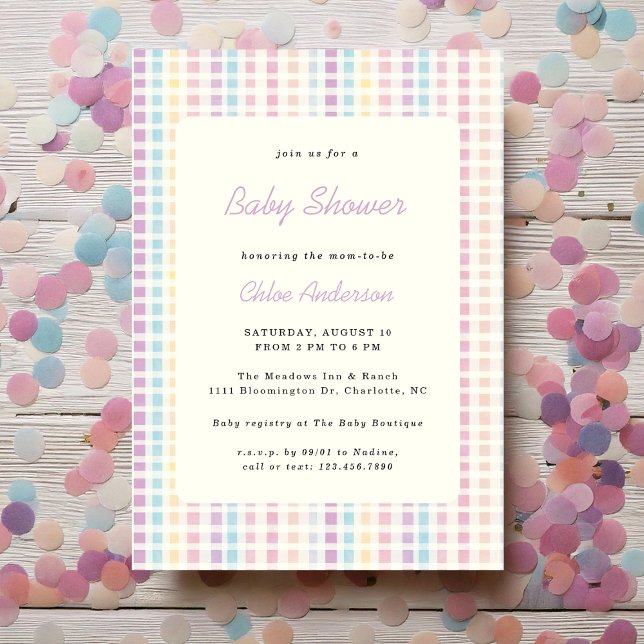 Invitation Pastel En vichy Baby shower non sexiste (Créateur téléchargé)