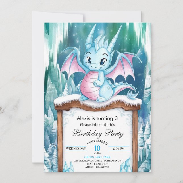 Invitation Pastel Enchanted Dragon Anniversaire (Devant)