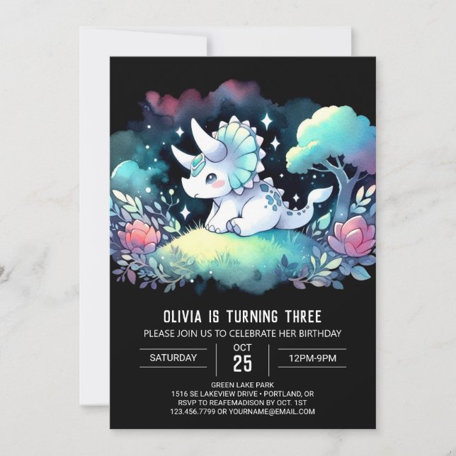 Invitation Pastel Enchanted Triceratops Anniversaire (Devant)