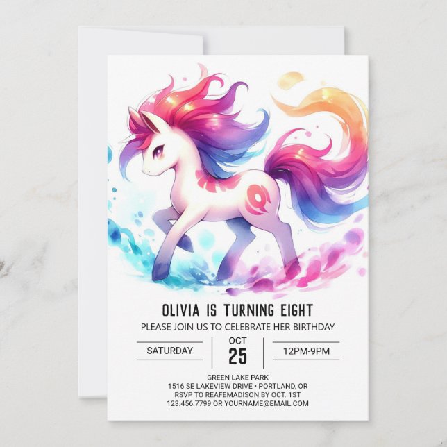 Invitation Pastel Enfants Cheval Anniversaire (Devant)