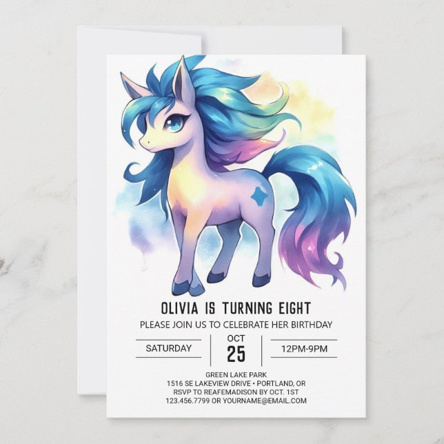 Invitation Pastel Enfants Horse Anniversaire (Devant)