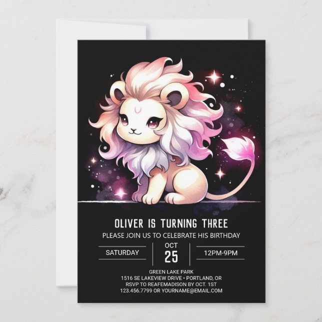 Invitation Pastel Enfants Lion Anniversaire (Devant)
