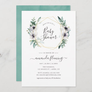 Invitation Pastel Eucalyptus Anemone Baby shower géométrique