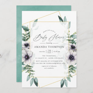 Invitation Pastel Eucalyptus Anemone Baby shower géométrique