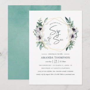 Invitation Pastel Eucalyptus Anémone Géométrique Sip and See