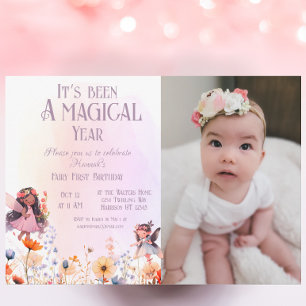 Invitation Pastel Fairy First Magic Photo d'anniversaire