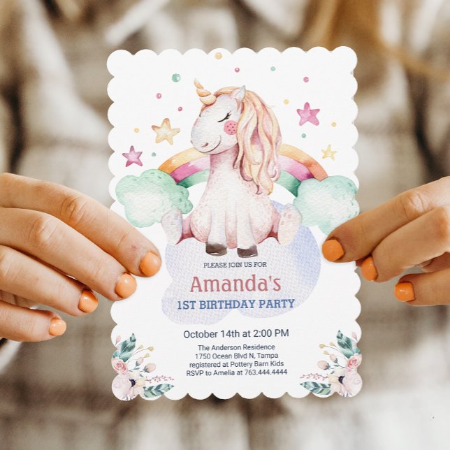 Invitation Pastel Fairytale Unicorn fille Anniversaire (Pastel Fairytale Unicorn Girl Birthday Invitation)