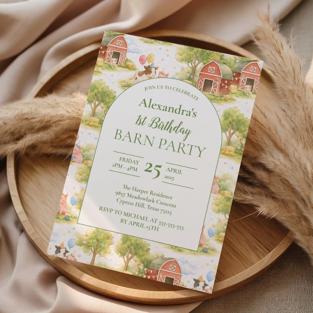 Invitation Pastel Farm Animals Barnyard 1st Birthday (Créateur téléchargé)