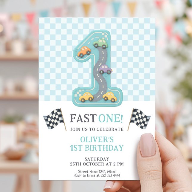 Invitation Pastel Fast One Birthday Car (Créateur téléchargé)