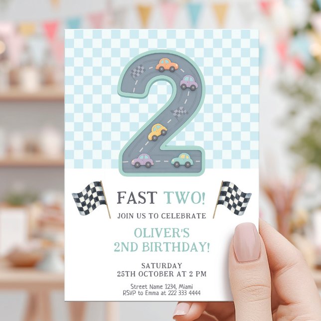 Invitation Pastel Fast Two Birthday Car (Créateur téléchargé)