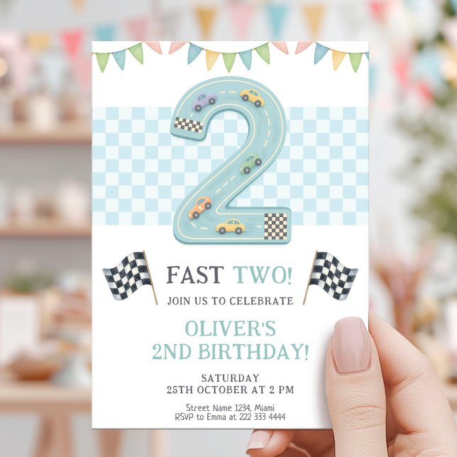 Invitation Pastel Fast Two Birthday Race (Créateur téléchargé)