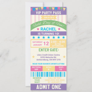 Invitation Pastel Field Day, Sports Theme Ticket Anniversaire