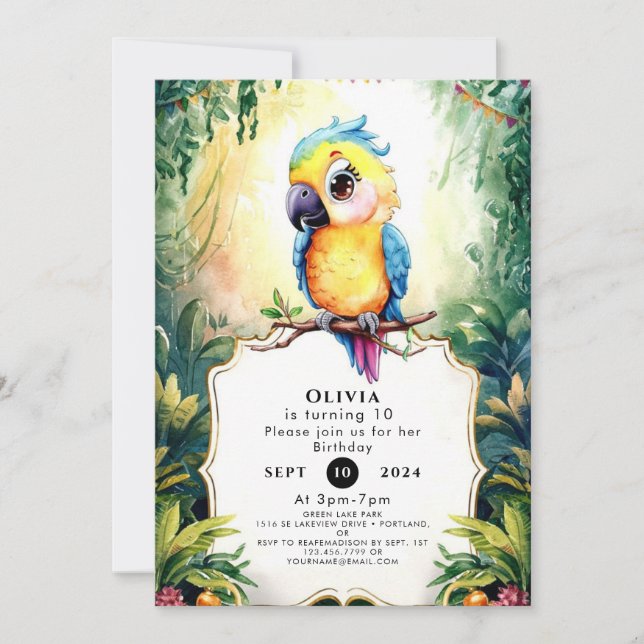 Invitation Pastel Fiesta Parrot Anniversaire (Devant)