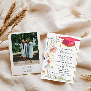 Invitation Pastel Fleur sauvage Jardin Jumeau fête de graduat