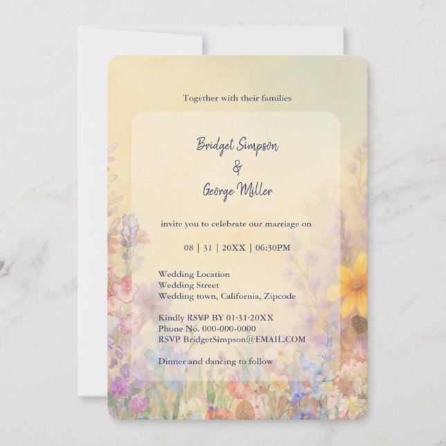 Invitation Pastel Fleur sauvage Meadow Barne Mariage (Devant)