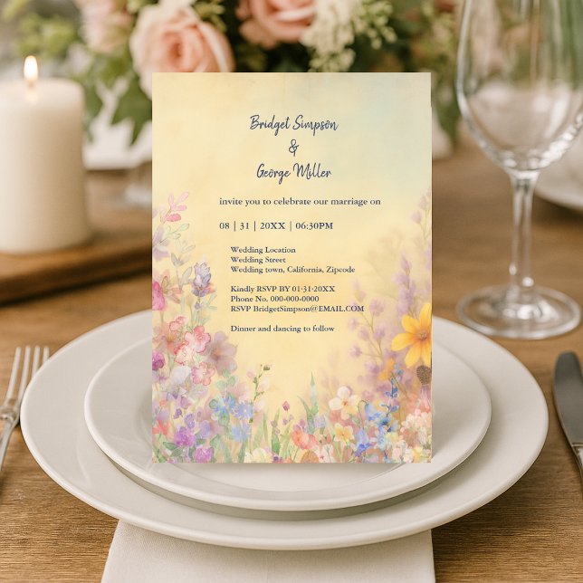 Invitation Pastel Fleur sauvage Meadow Barne Mariage (Créateur téléchargé)