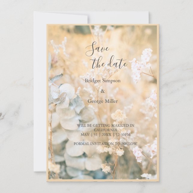 Invitation Pastel Fleur sauvage Meadow Mariage sûr date (Devant)